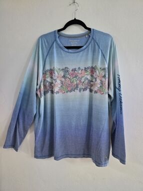 Tommy Bahama Islandzone Blue Ombre Floral Long-Sleeve Tee Size XXL